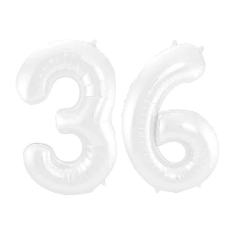 Folieballon 36 jaar metallic wit 86cm