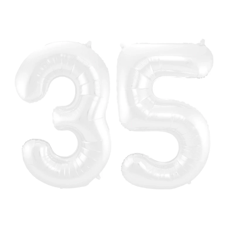 Folieballon 35 jaar metallic wit 86cm