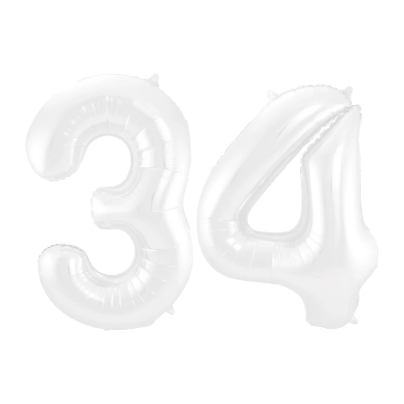 Folieballon 34 jaar metallic wit 86cm