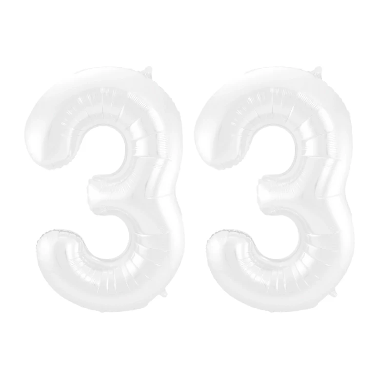 Folieballon 33 jaar metallic wit 86cm