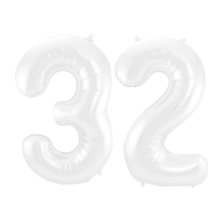 Folieballon 32 jaar metallic wit 86cm