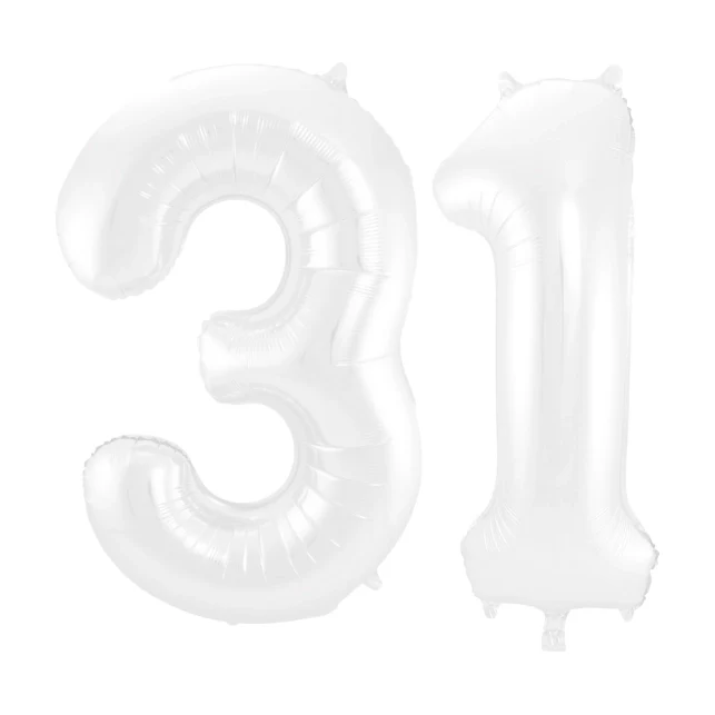 Folieballon 31 jaar metallic wit 86cm