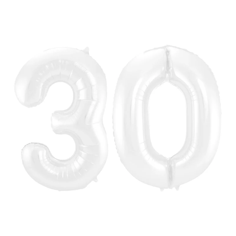Folieballon 30 jaar metallic wit 86cm