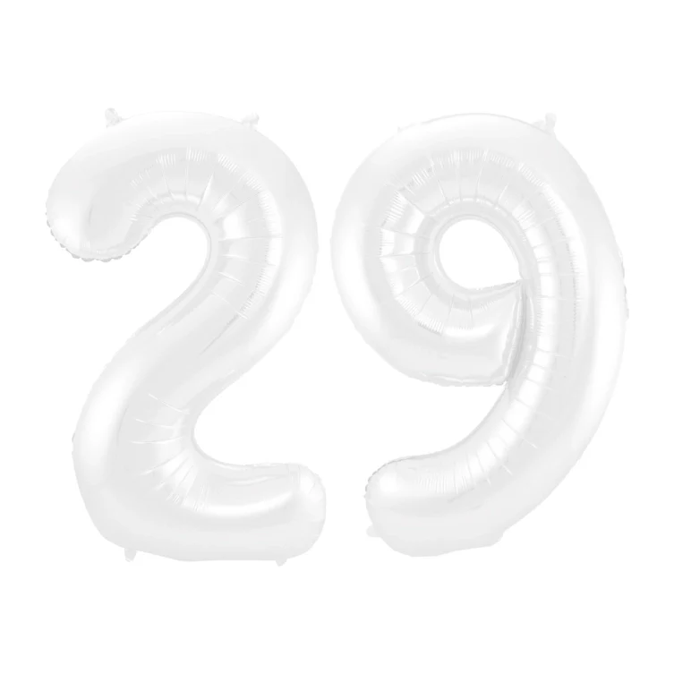 Folieballon 29 jaar metallic wit 86cm
