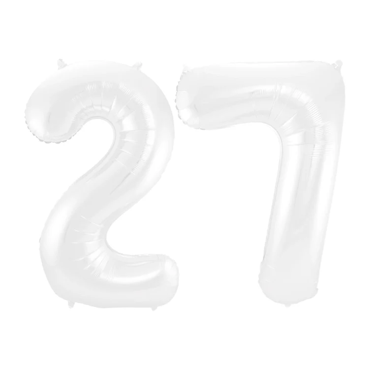 Folieballon 27 jaar metallic wit 86cm