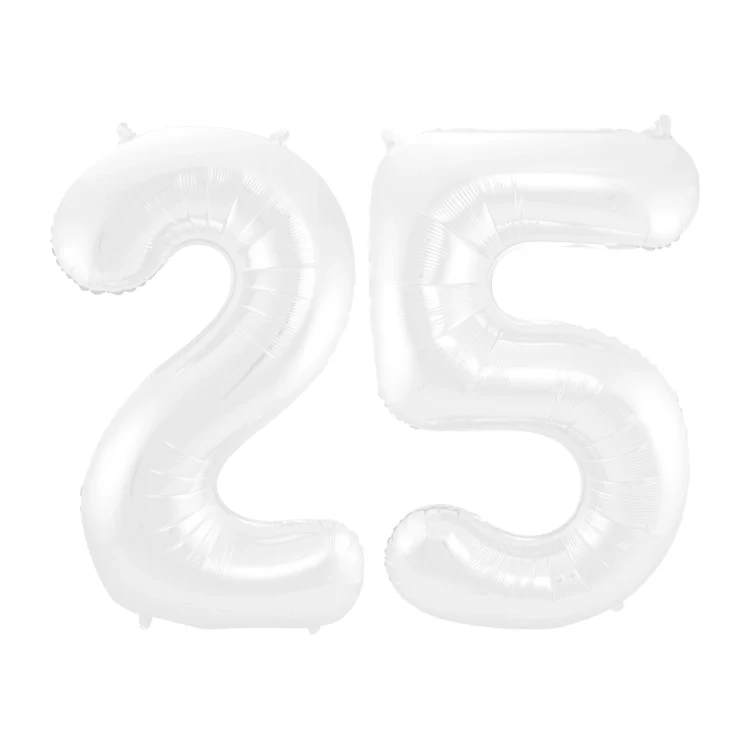 Folieballon 25 jaar metallic wit 86cm