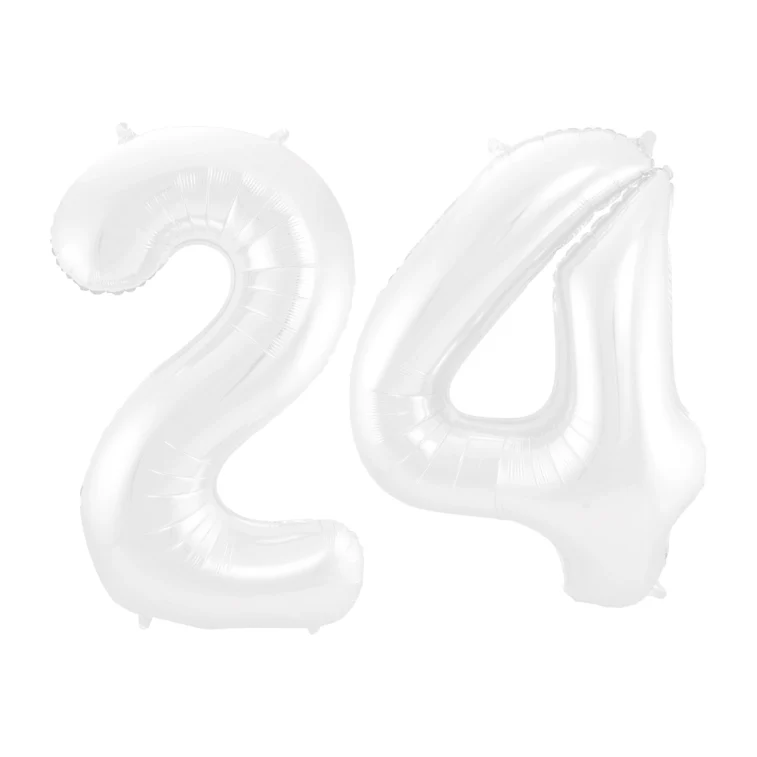 Folieballon 24 jaar metallic wit 86cm