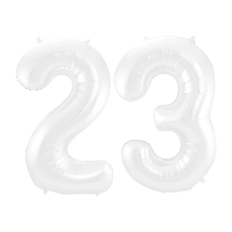 Folieballon 23 jaar metallic wit 86cm