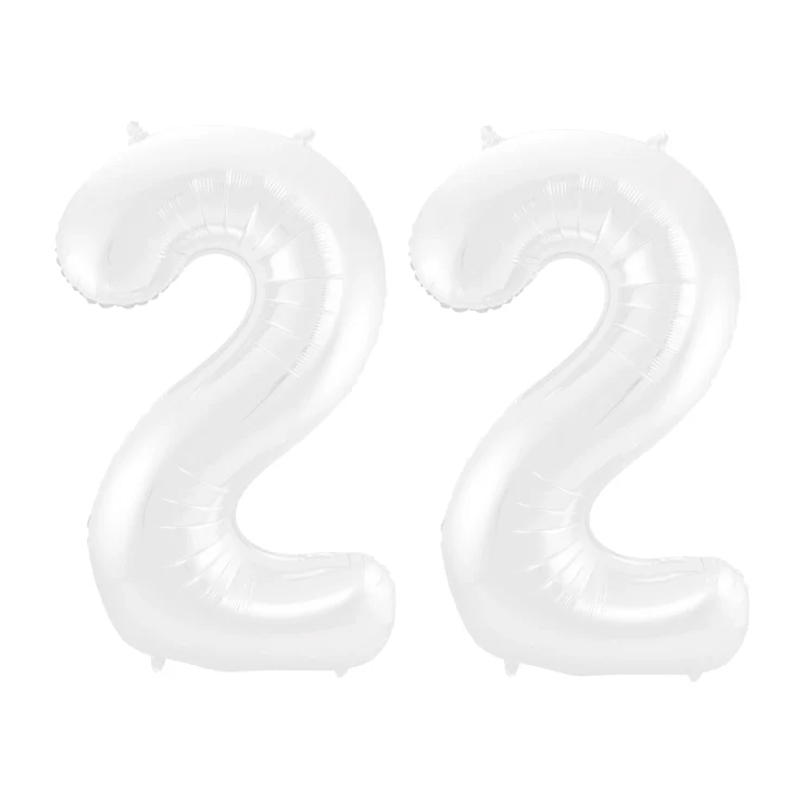 Folieballon 22 jaar metallic wit 86cm