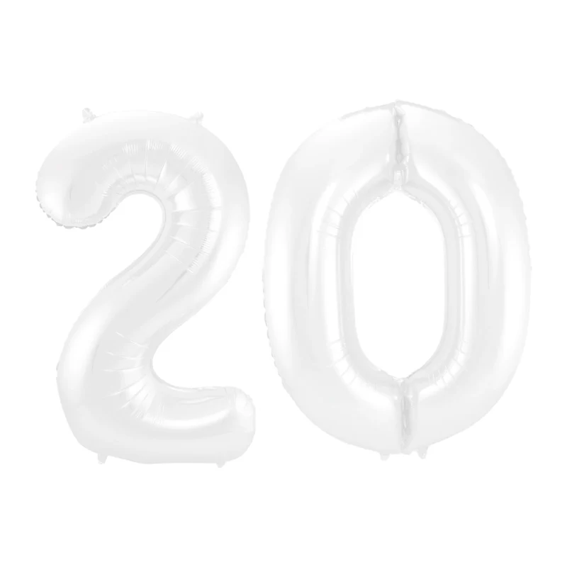 Folieballon 20 jaar metallic wit 86cm