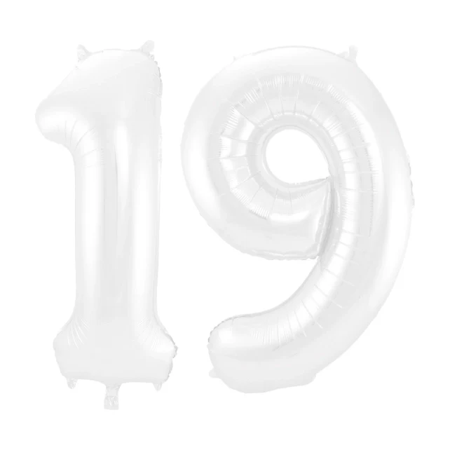 Folieballon 19 jaar metallic wit 86cm