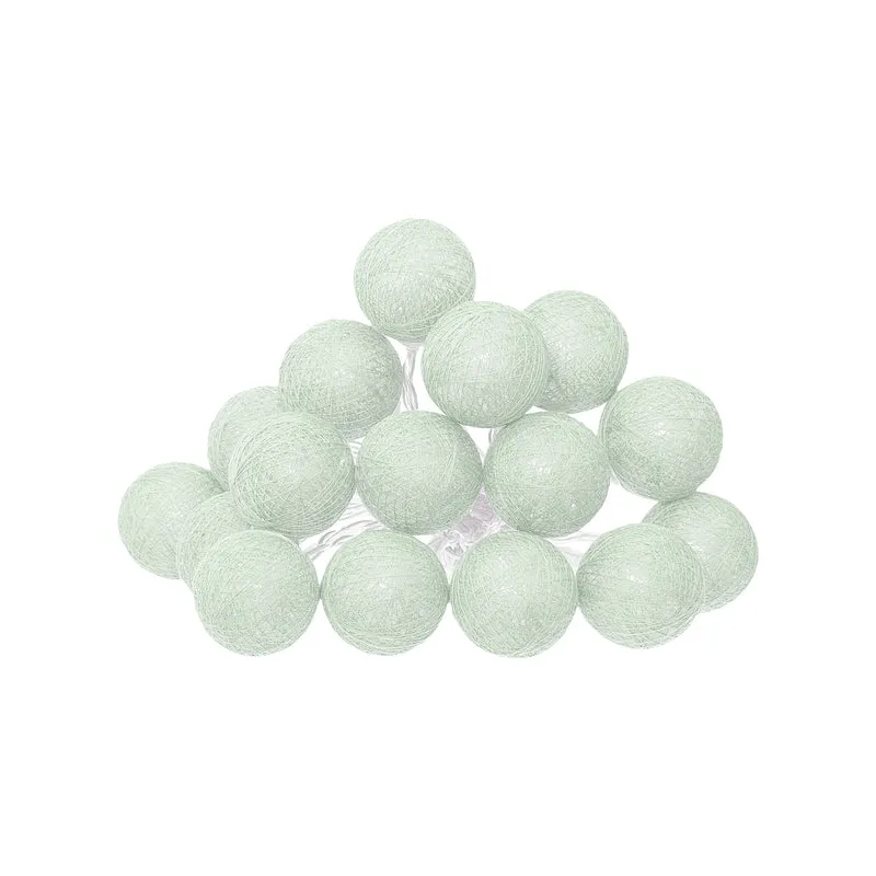 Atmosphera LED Lichtslinger Land balletjes Celadon groen- Lichtslingers katoen - Cotton ball - 16 Ballen - Dia 3.5 cm - Guirlande