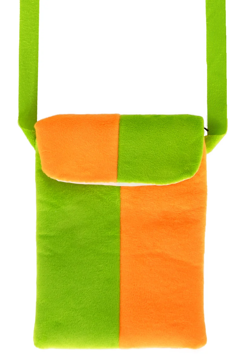 Schoudertasje oranje groen pluche met rits