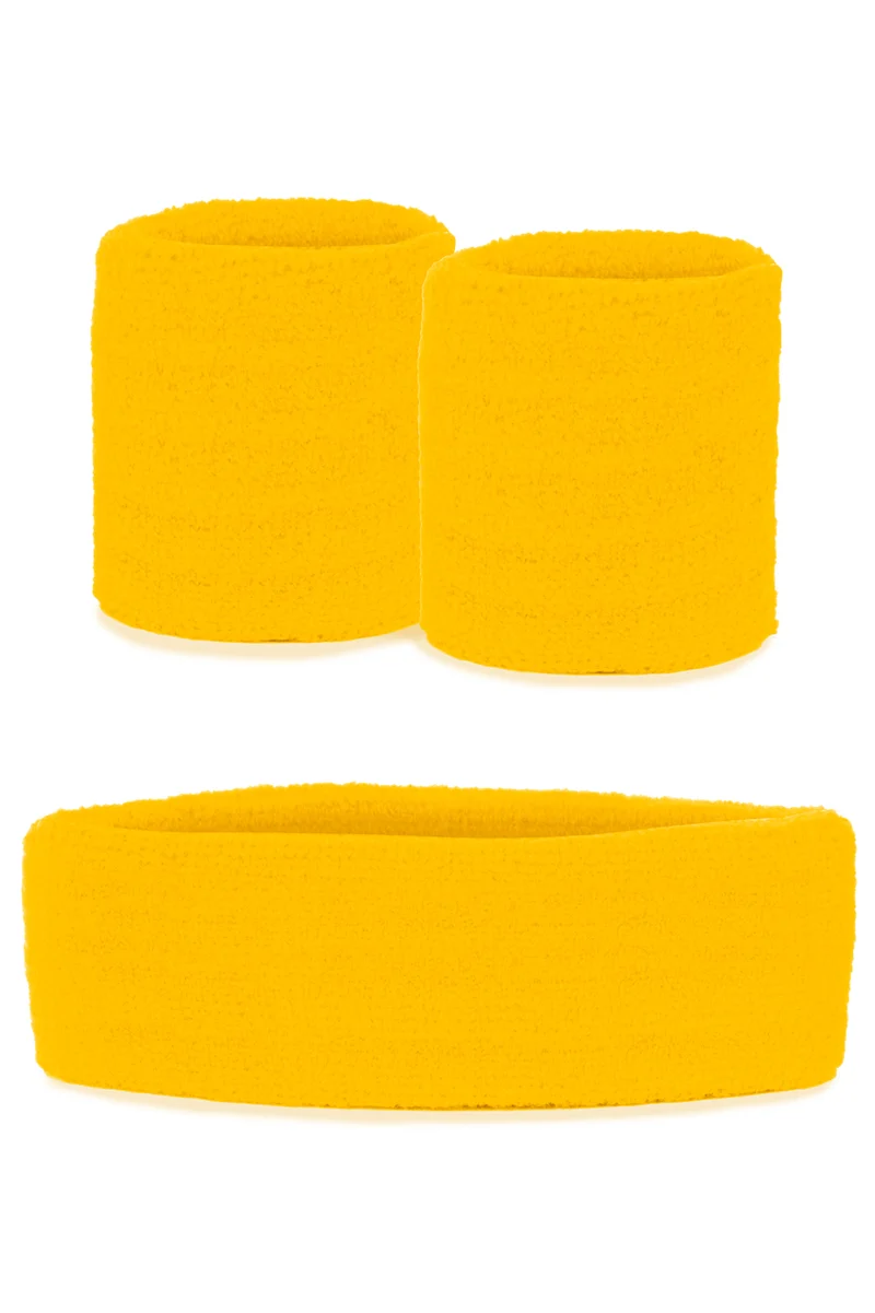 Zweetbandjes set geel 3-delig met hoofdband en 2 polsbandjes