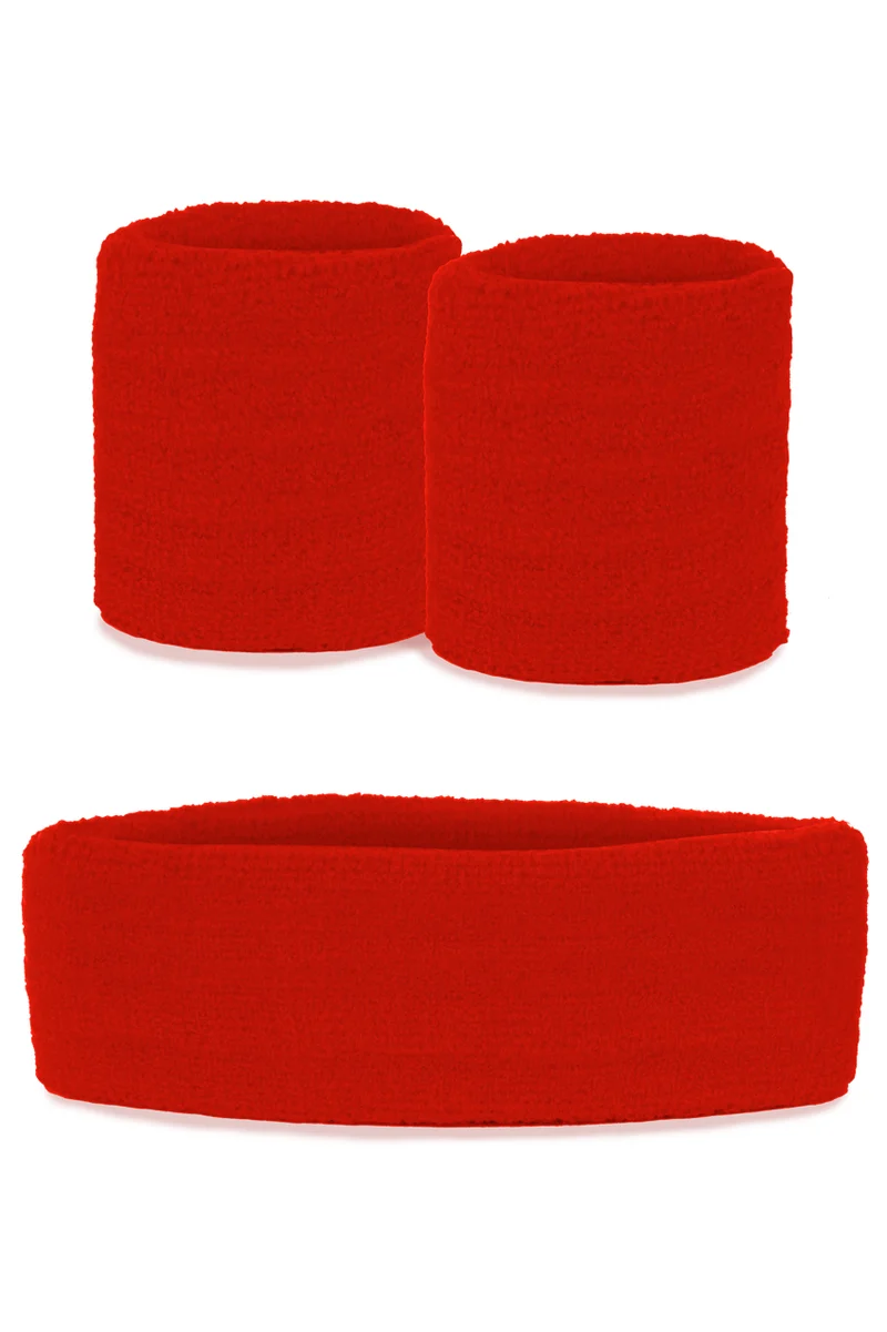 Zweetbandjes set rood 3-dlg met hoofdband en polsbandjes