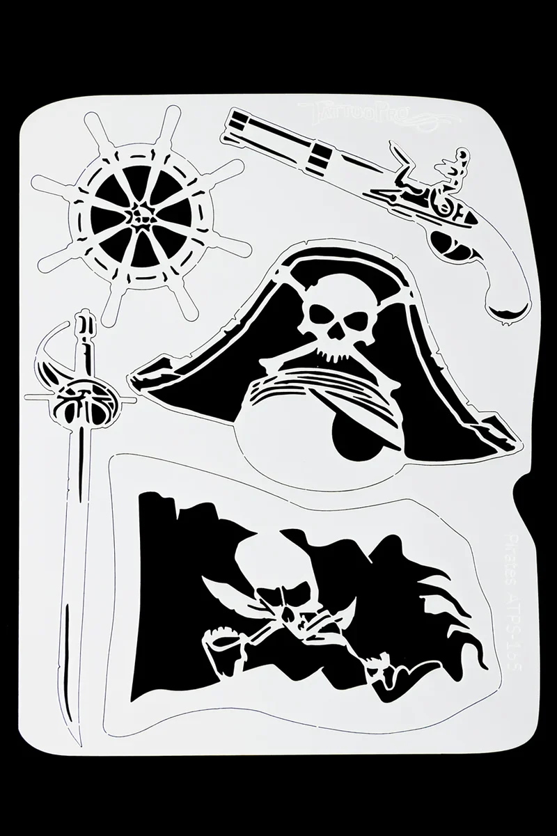 Airbrush sjabloon piraten TattooPro met doodskop en vlag