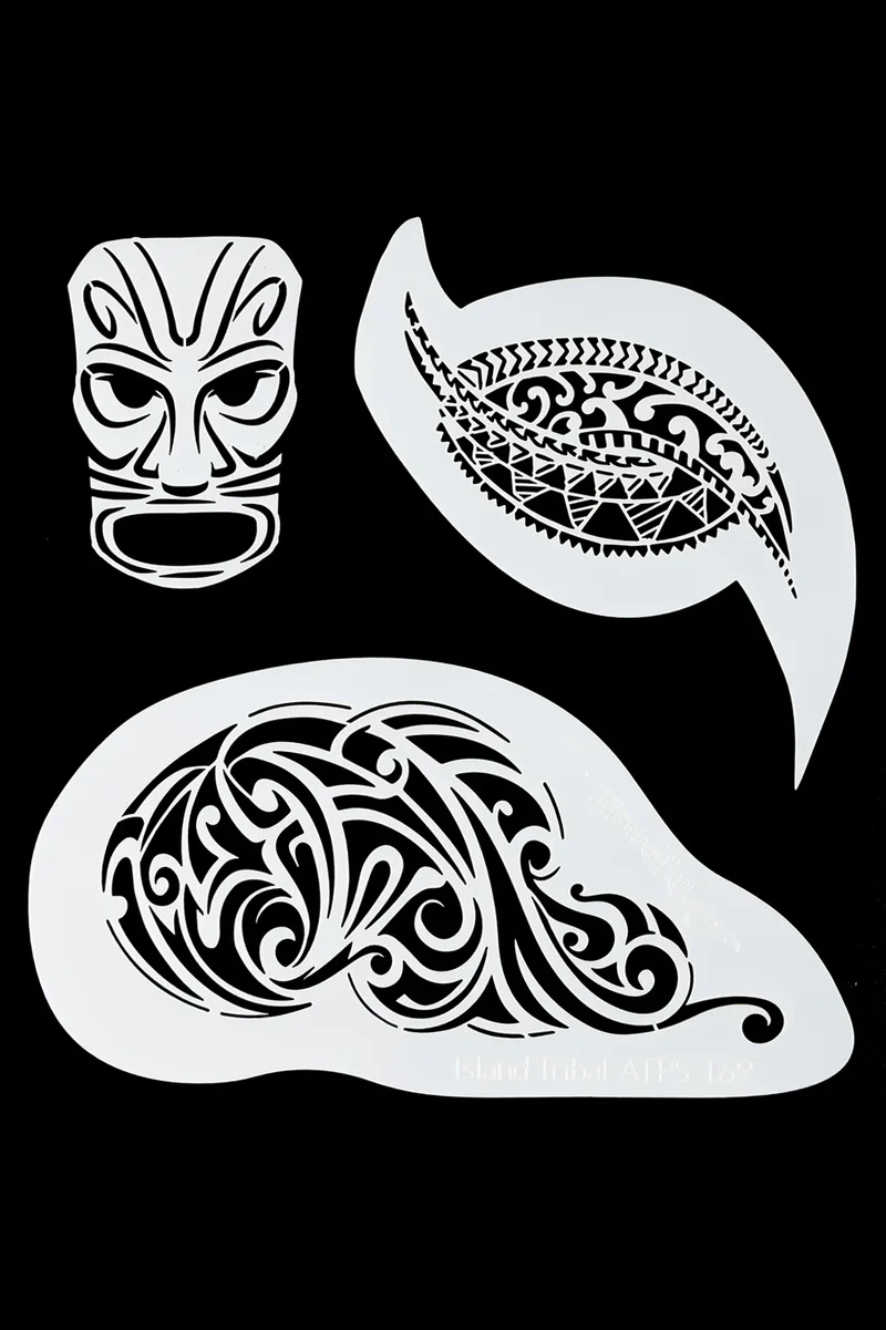 Airbrush sjabloon Island Tribal tikimasker TattooPro