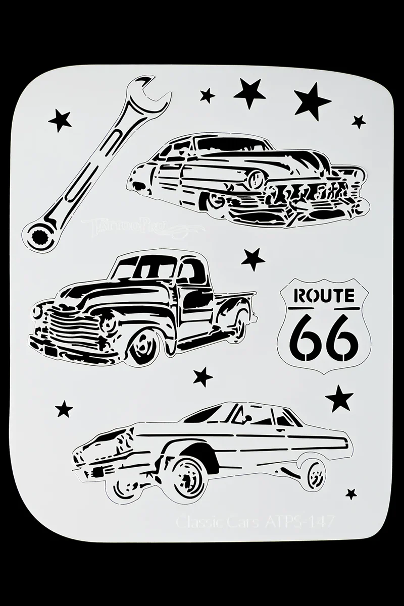 Airbrush sjabloon classic cars TattooPro met Route 66