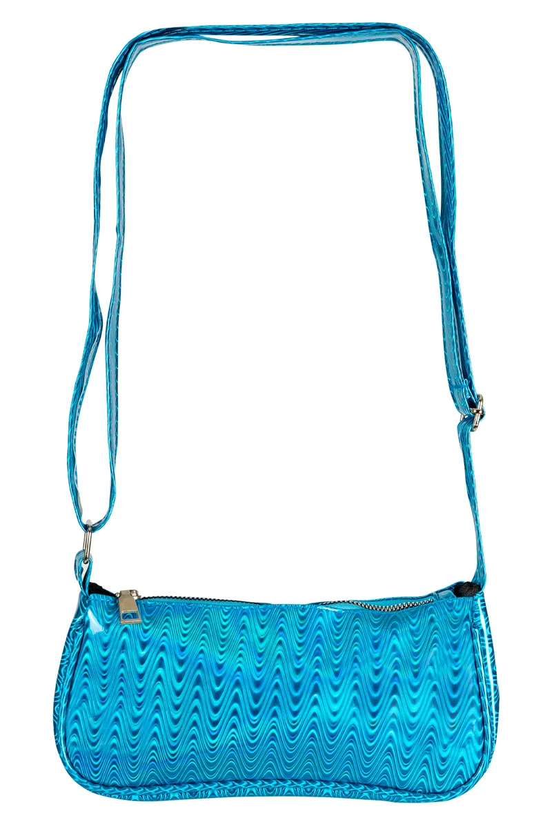 Schoudertasje slam glam turquoise met golfpatroon dames
