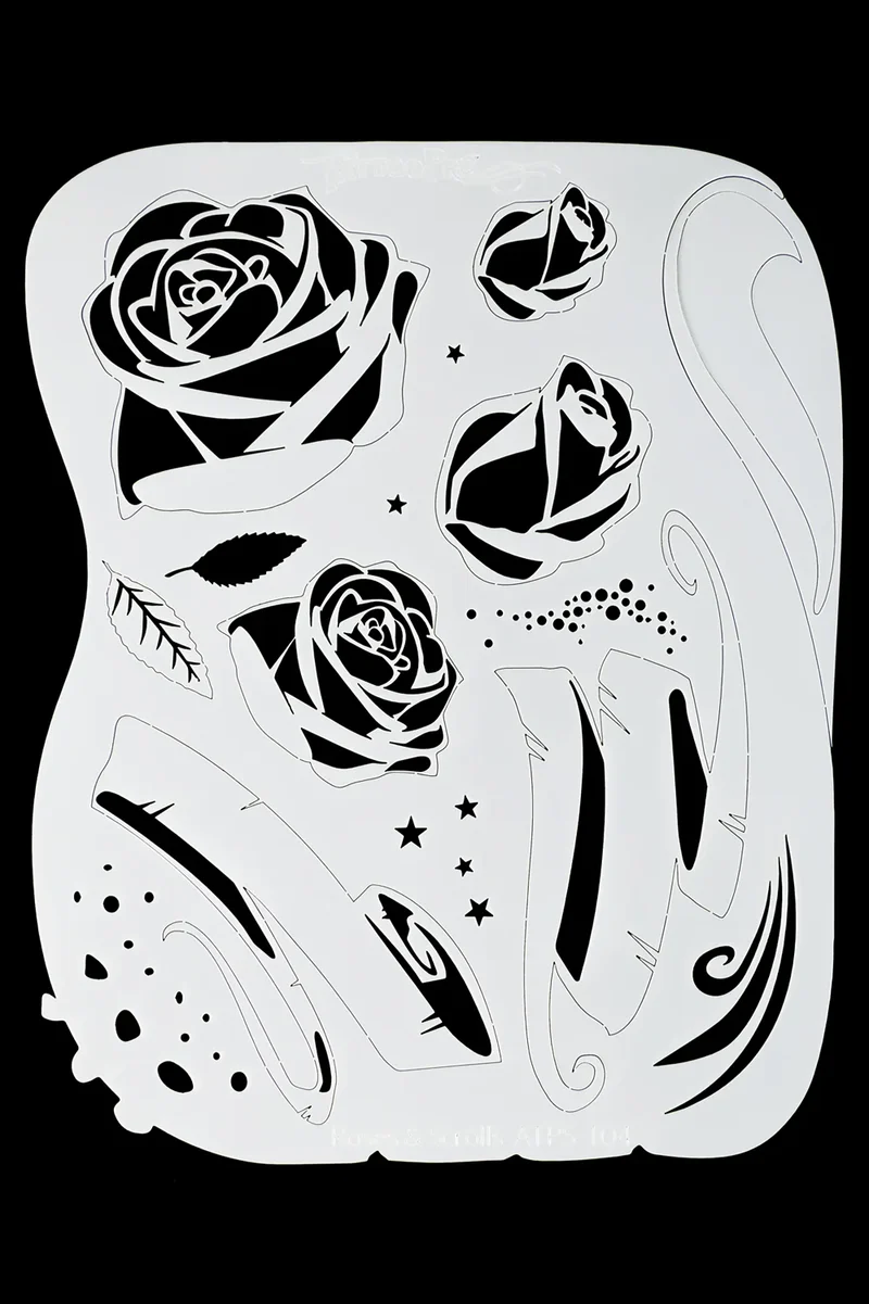 Airbrush sjabloon rozen en sierlijnen TattooPro Roses en Scrolls