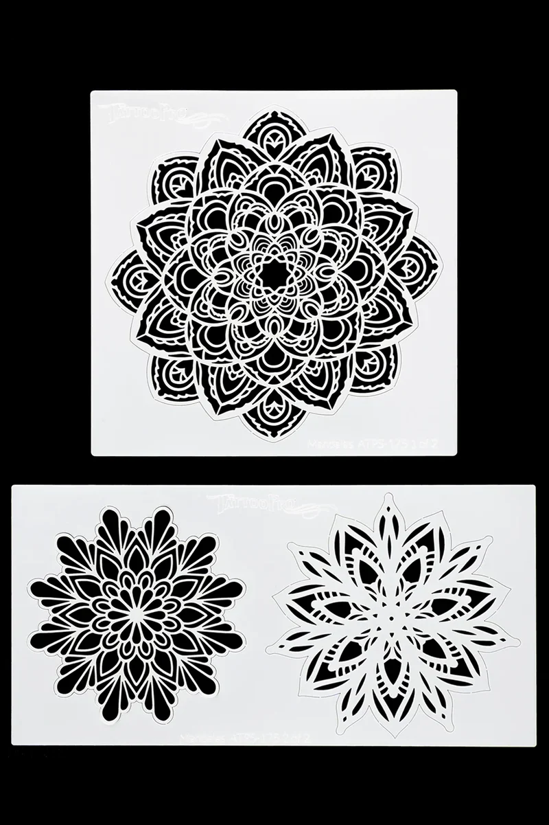 Airbrush sjabloon mandala TattooPro, 2 vellen met bloemmandala's