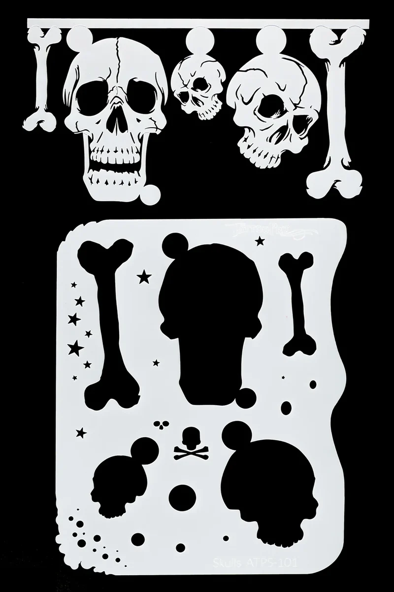 Airbrush sjabloon doodshoofden en botten TattooPro Skulls