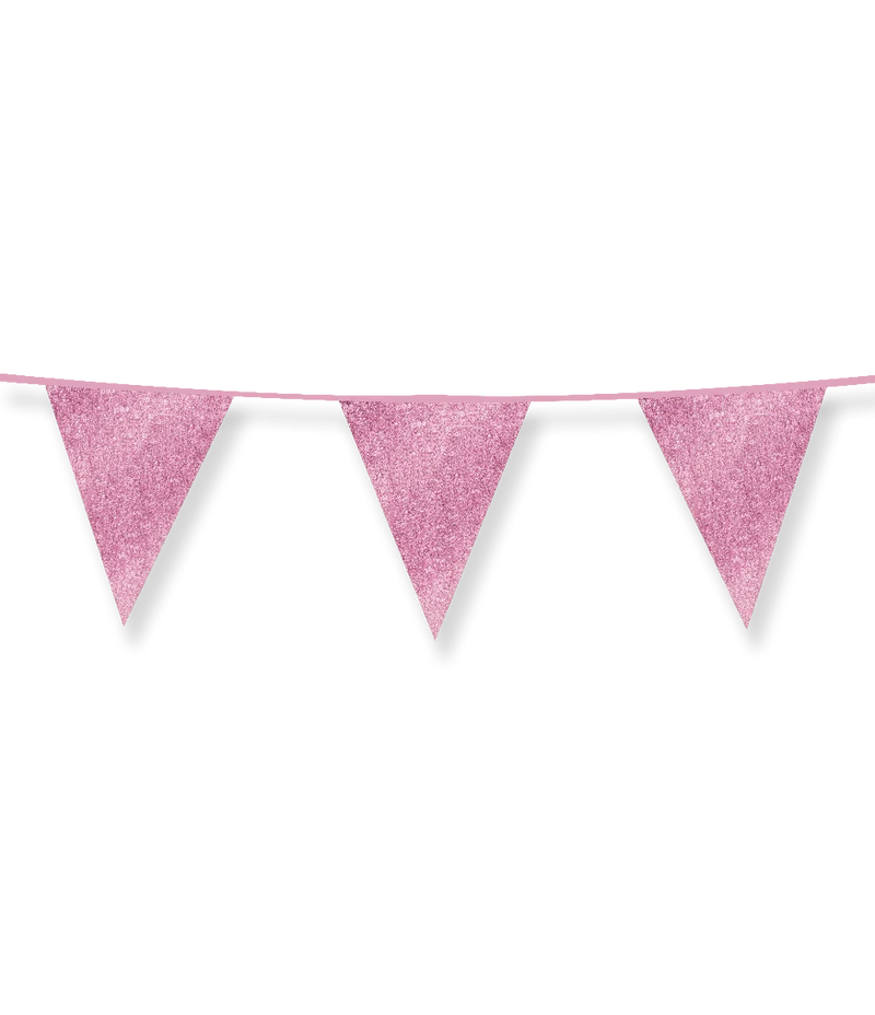 Vlaggenlijn / slinger - 6 meter - glitter roze vlaggetjes