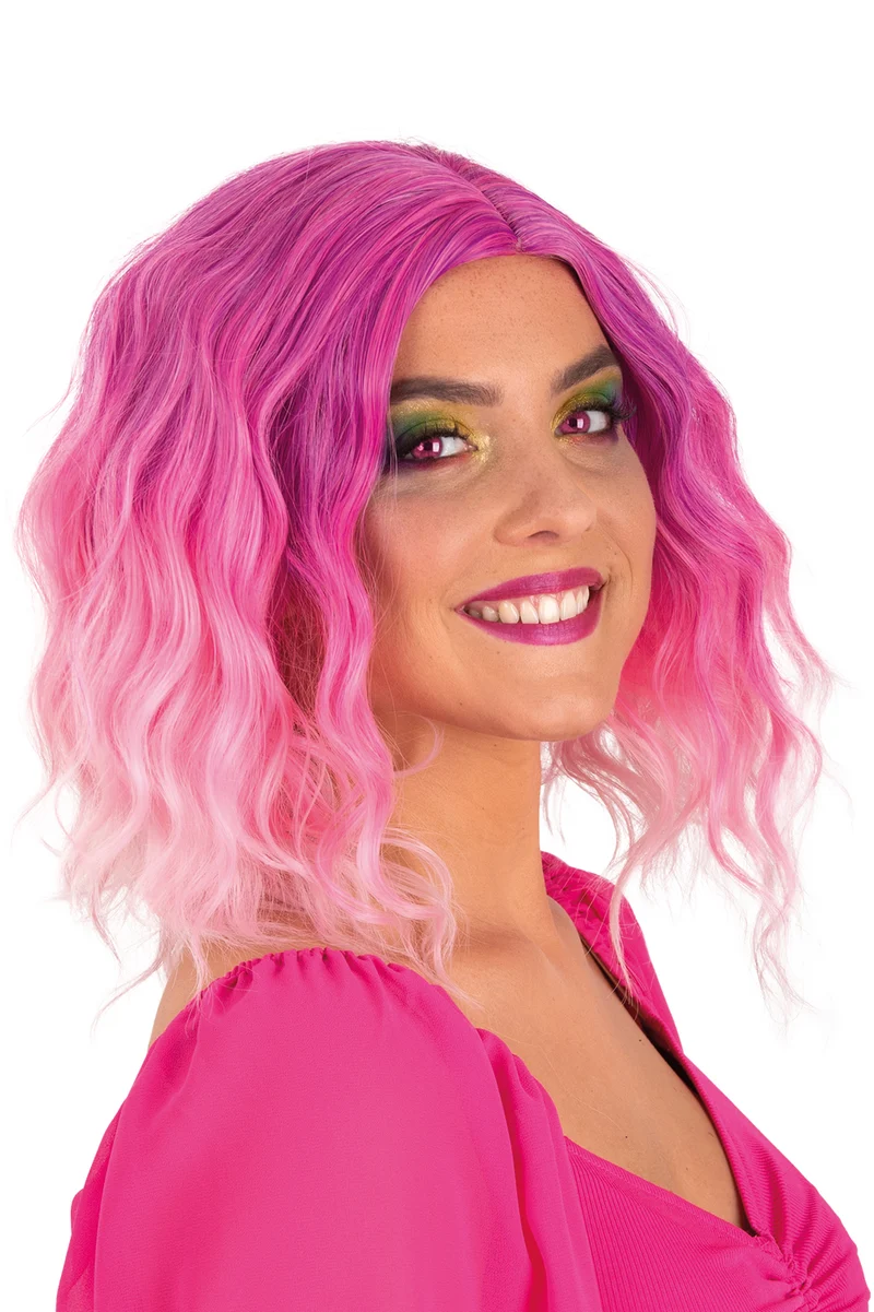 Pruik Alicia halflang met waves roze dames