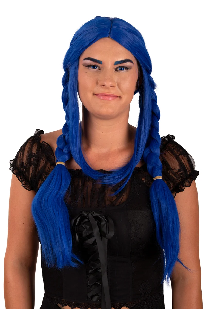 Pruik Elvina blauw met lange vlechten voor dames