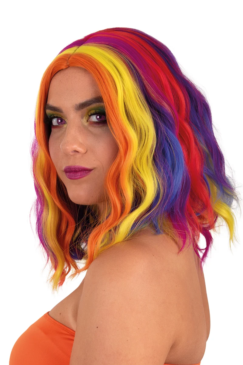 Pruik Alicia halflang met waves rood multicolor dames