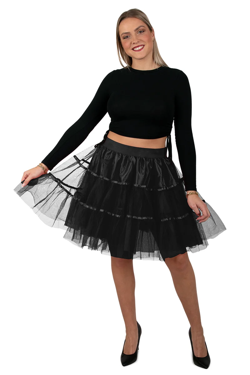 Petticoat zwart 45 cm met twee lagen tule voor dames