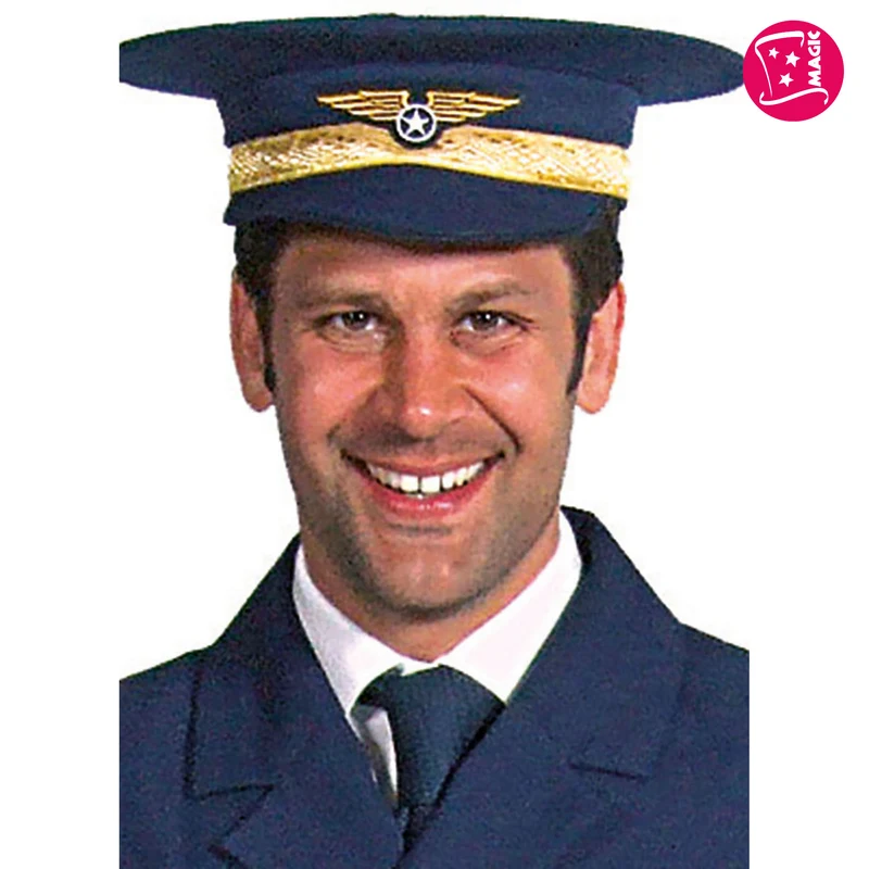 Piloten pet blauw met gouden band en vleugelembleem