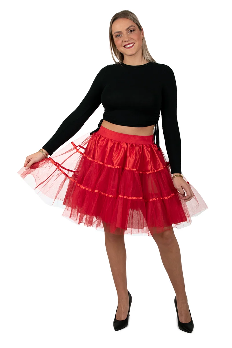 Petticoat rood dames tweelaagse tulerok 45 cm lang