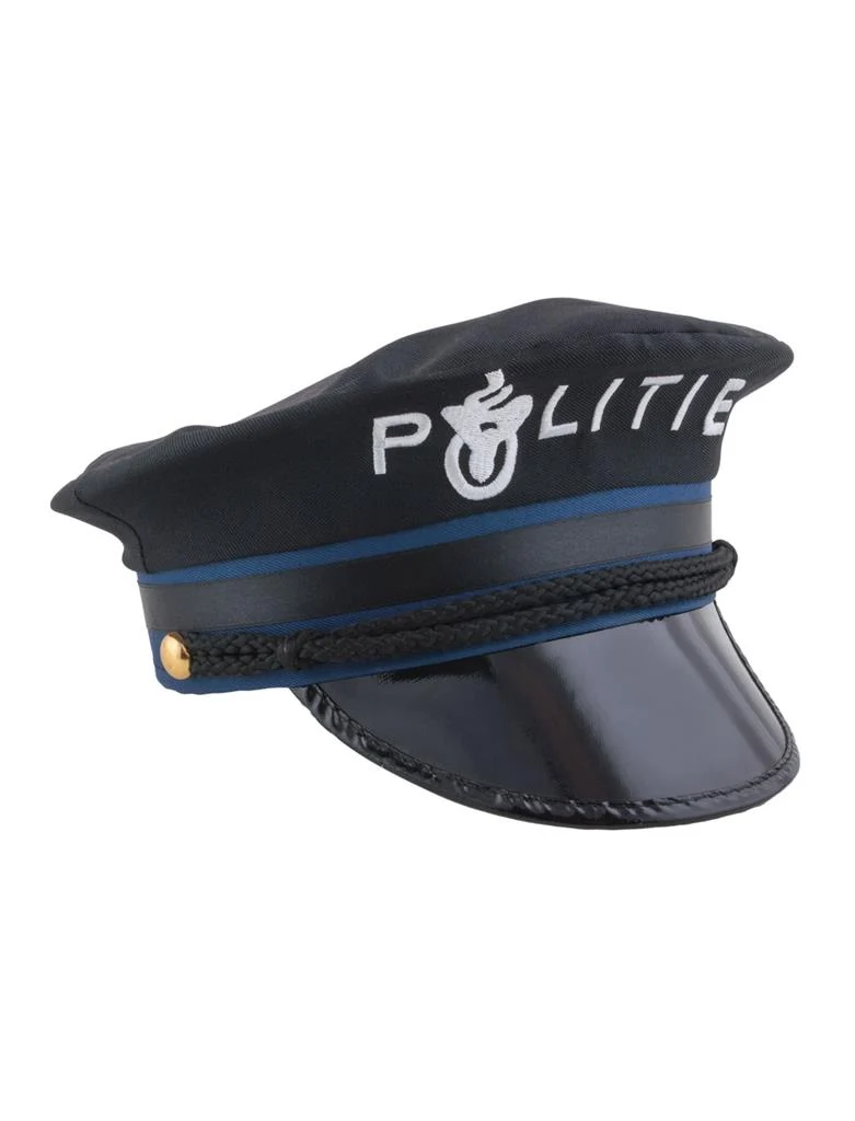 Politiepet zwart met POLITIE-opdruk en glanzende klep