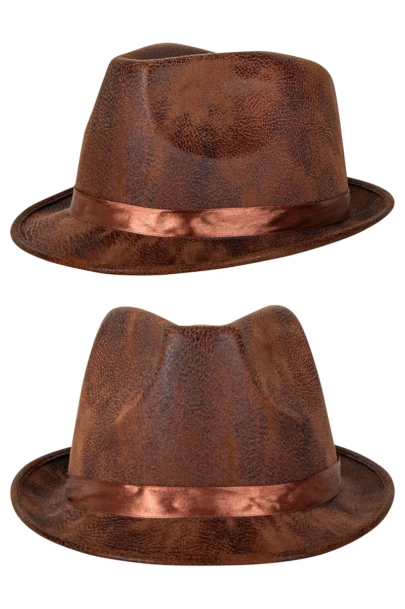 Kojac hoed leather look bruin met sierband