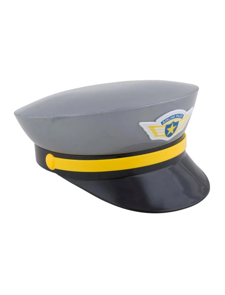 Pet piloot pvc grijs met gele band en pilotenembleem