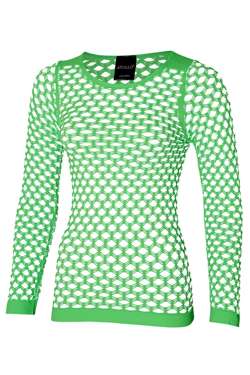 Visnet shirt groen dames met lange mouw, naadloos