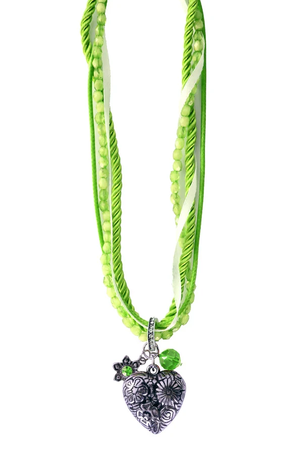 Groene tirolerketting met zilverkleurige hartbedel dames