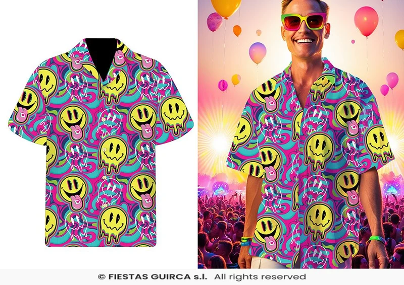 Blouse Festival Heren Smiley Happy Vibes