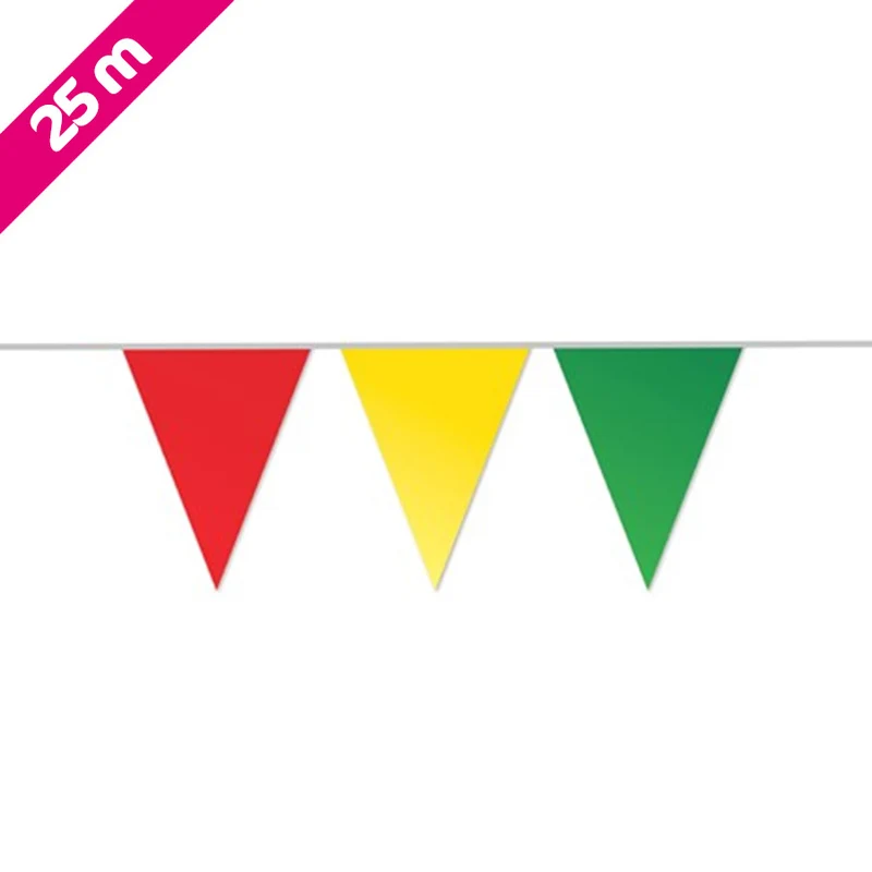 Vlaggenlijn / slinger - 25 meter - rood / geel / groen vlaggetjes carnavals versiering