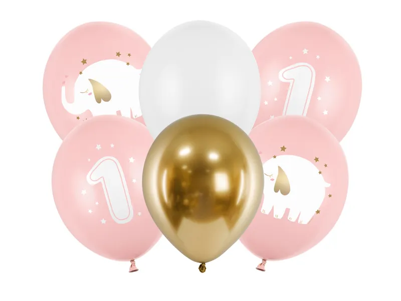 Ballonnen 1 jaar babypink olifantje (6st)