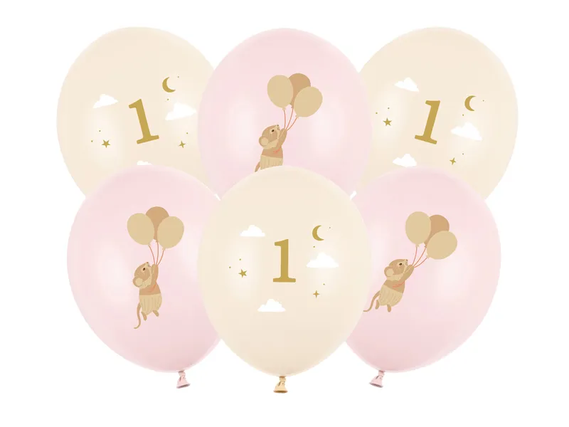 Ballonnen Muisje 1 jaar Licht Roze (6st)