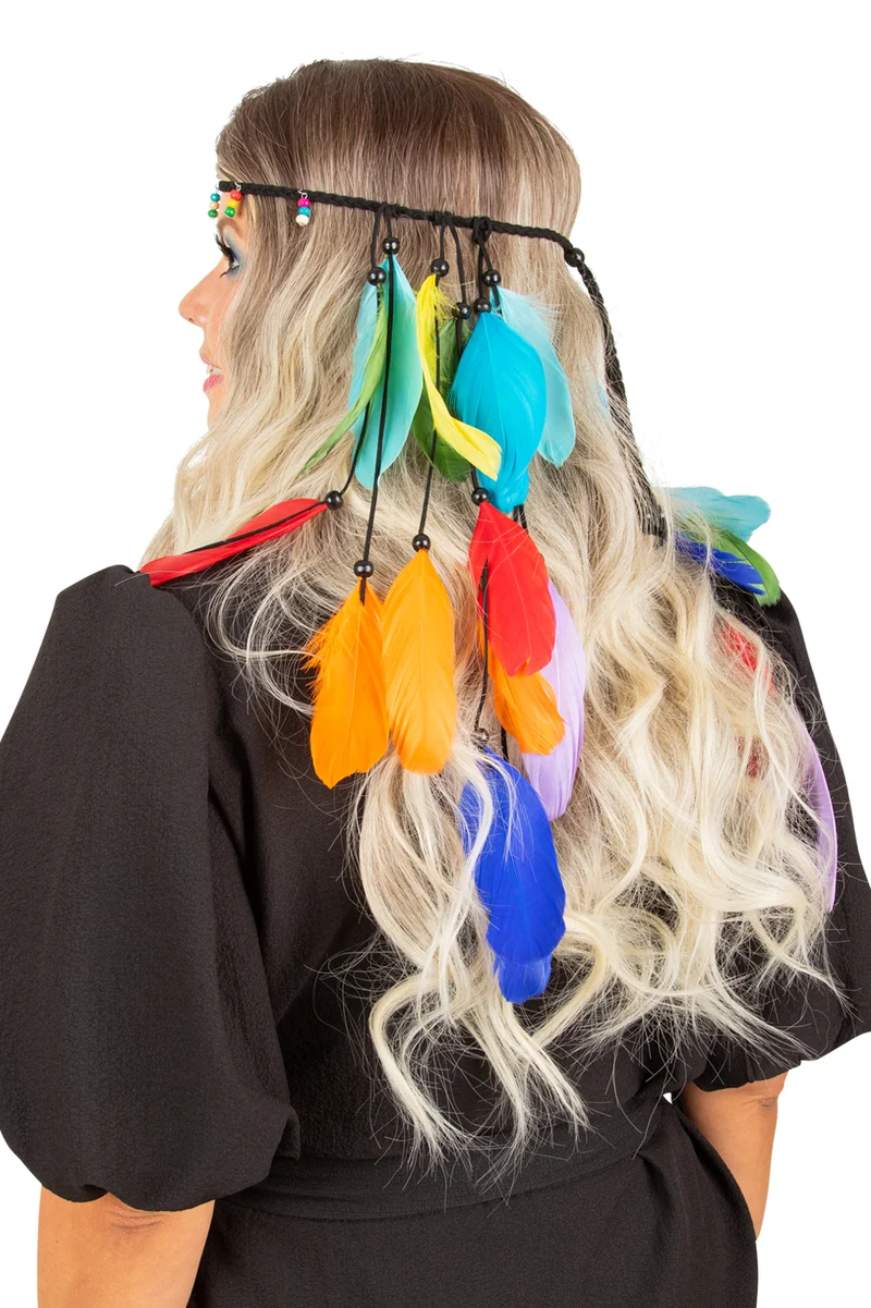 Hoofdband Mallorca multicolor met veren dames