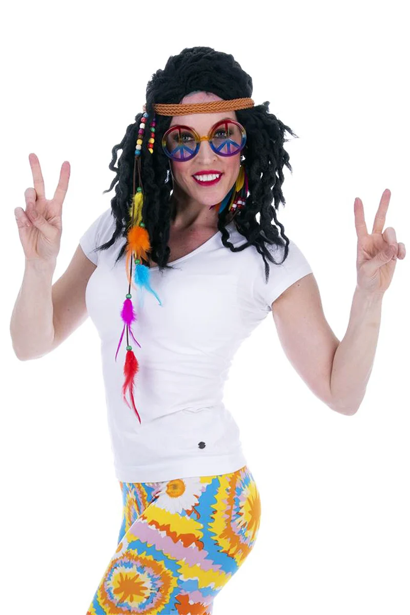 Hippieset 3-delig met peace-bril, hoofdband en oorbellen