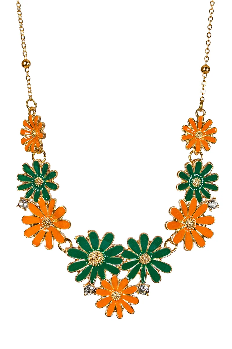 Bloemenketting oranje groen met steentjes