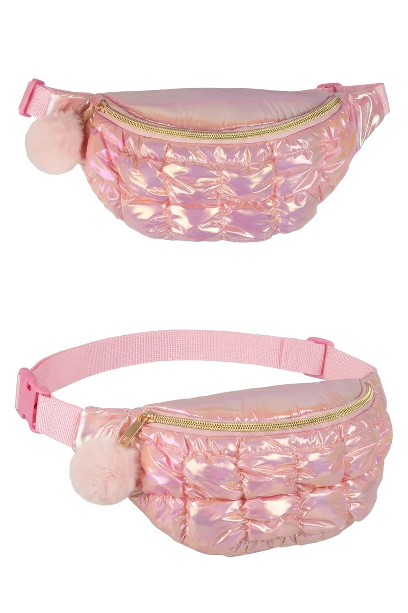 Heuptasje roze glanzend met pompon