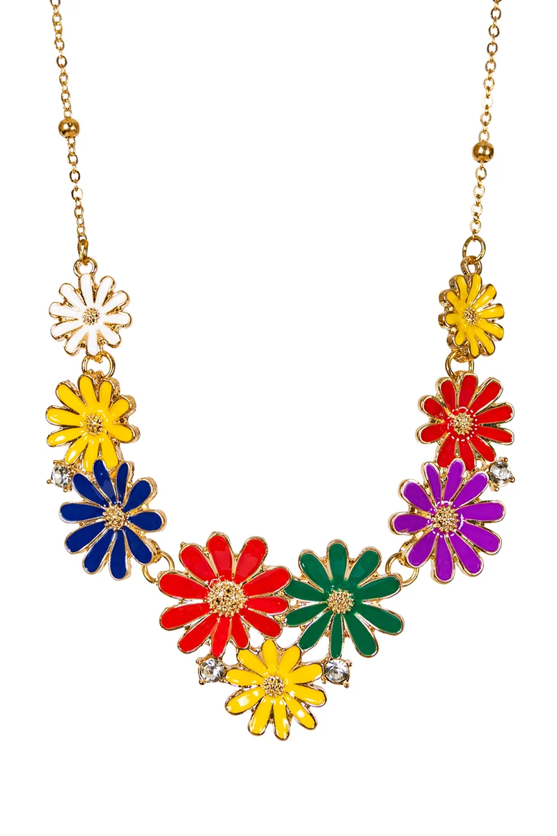 Bloemenketting meerkleurig met strass dames