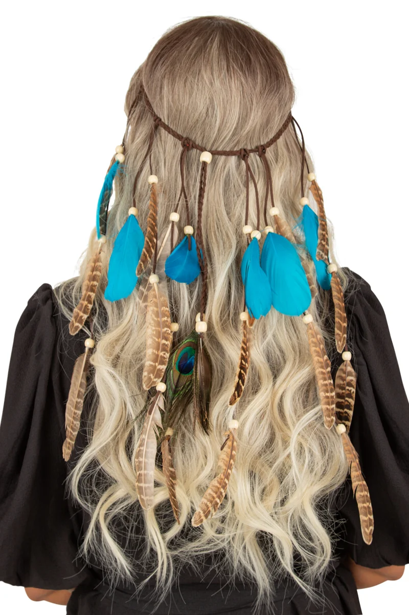 Hoofdband Lanzarote met veren en kralen multicolor dames