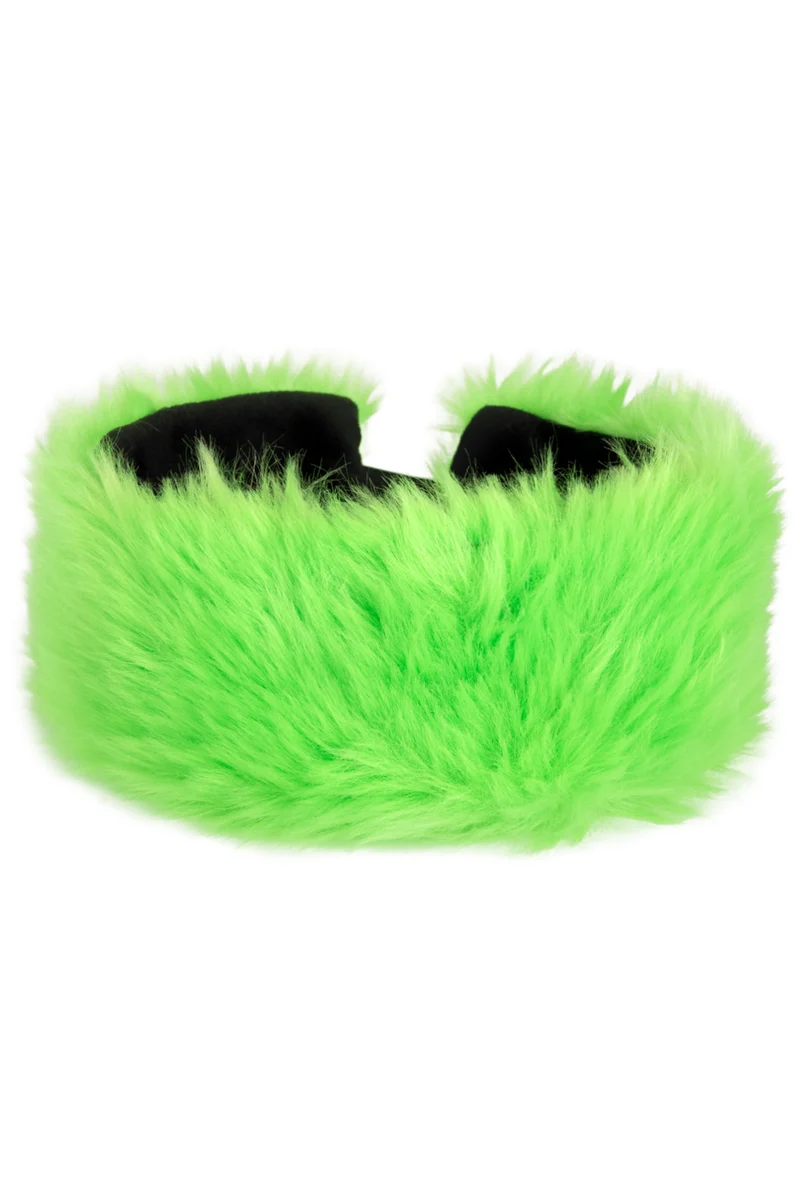Hoofdband pluche groen neon met zwarte binnenkant