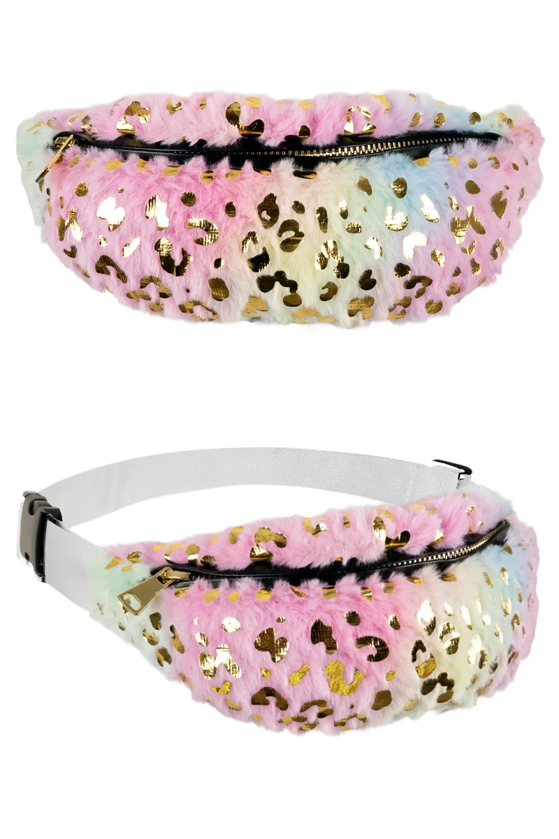 Pluche heuptasje pastel met gouden luipaardprint